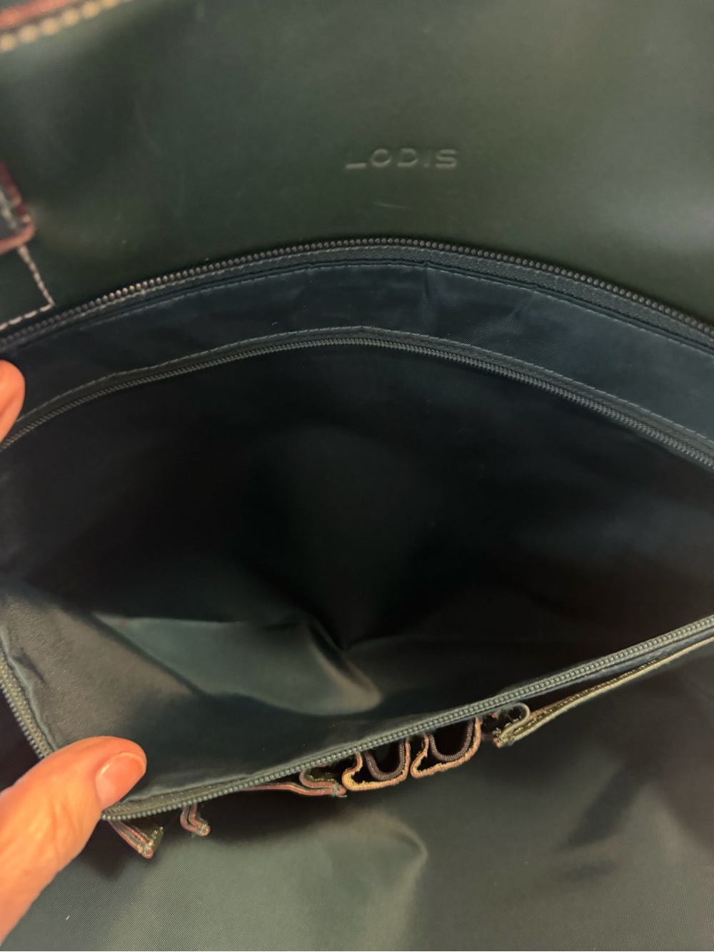 Lodis Audrey Forest Green Leather Laptop Tote with Scarf 14x13 - Picture 11 of 13
